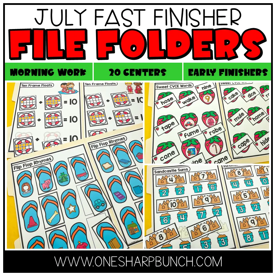 20 Early Finishers Activities, File Folder Games & Morning Work for July | Printable Classroom Resource | One Sharp Bunch