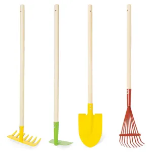 4-Piece Kids Outdoor Gardening Tool Set w/ Rake, Shovel, Hoe, Leaf Rake