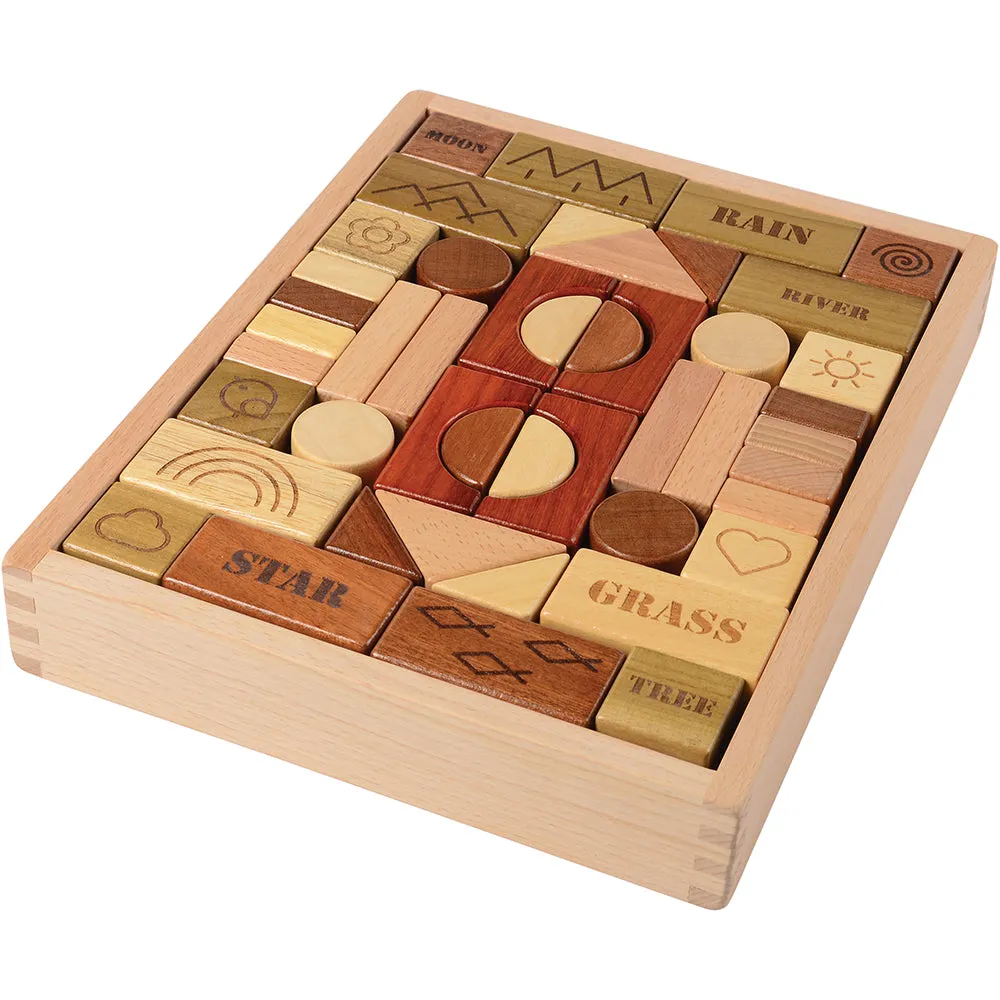 46-Piece Earth, Wind, and Water Nature-Themed Wooden Block Set