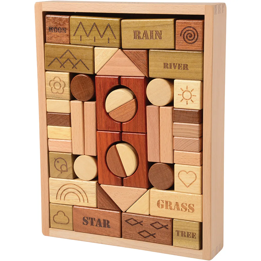 46-Piece Earth, Wind, and Water Nature-Themed Wooden Block Set