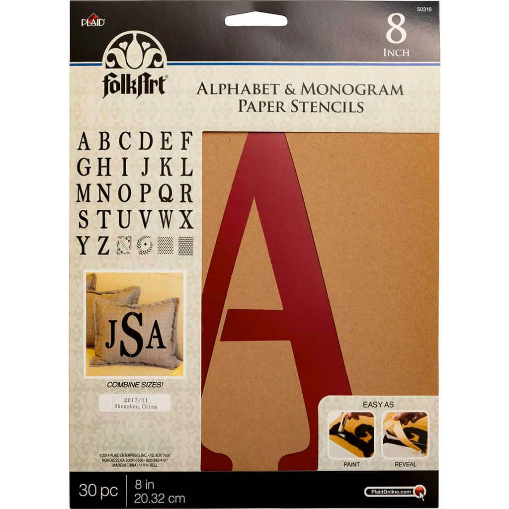 Alphabet & Monogram Paper Stencils 8in, 30pc