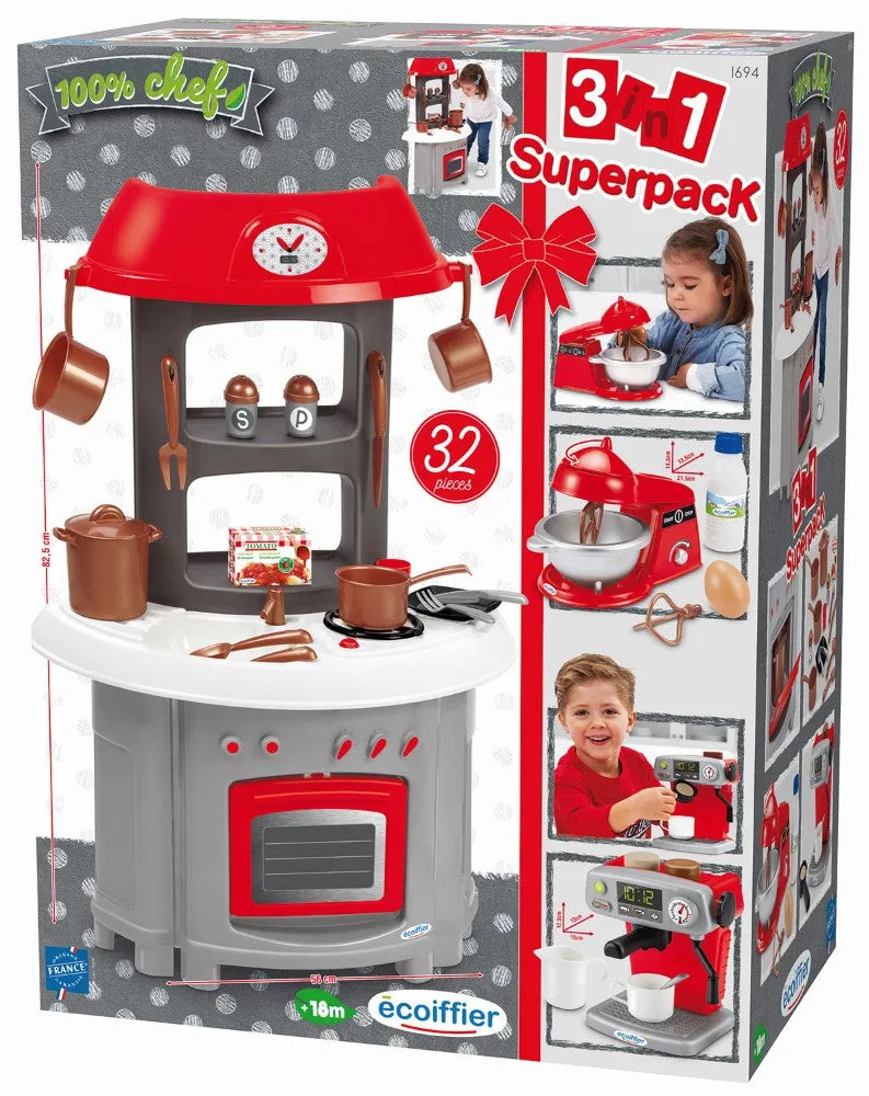 Ecoiffier 100% Chef Kitchen Set 3 In 1
