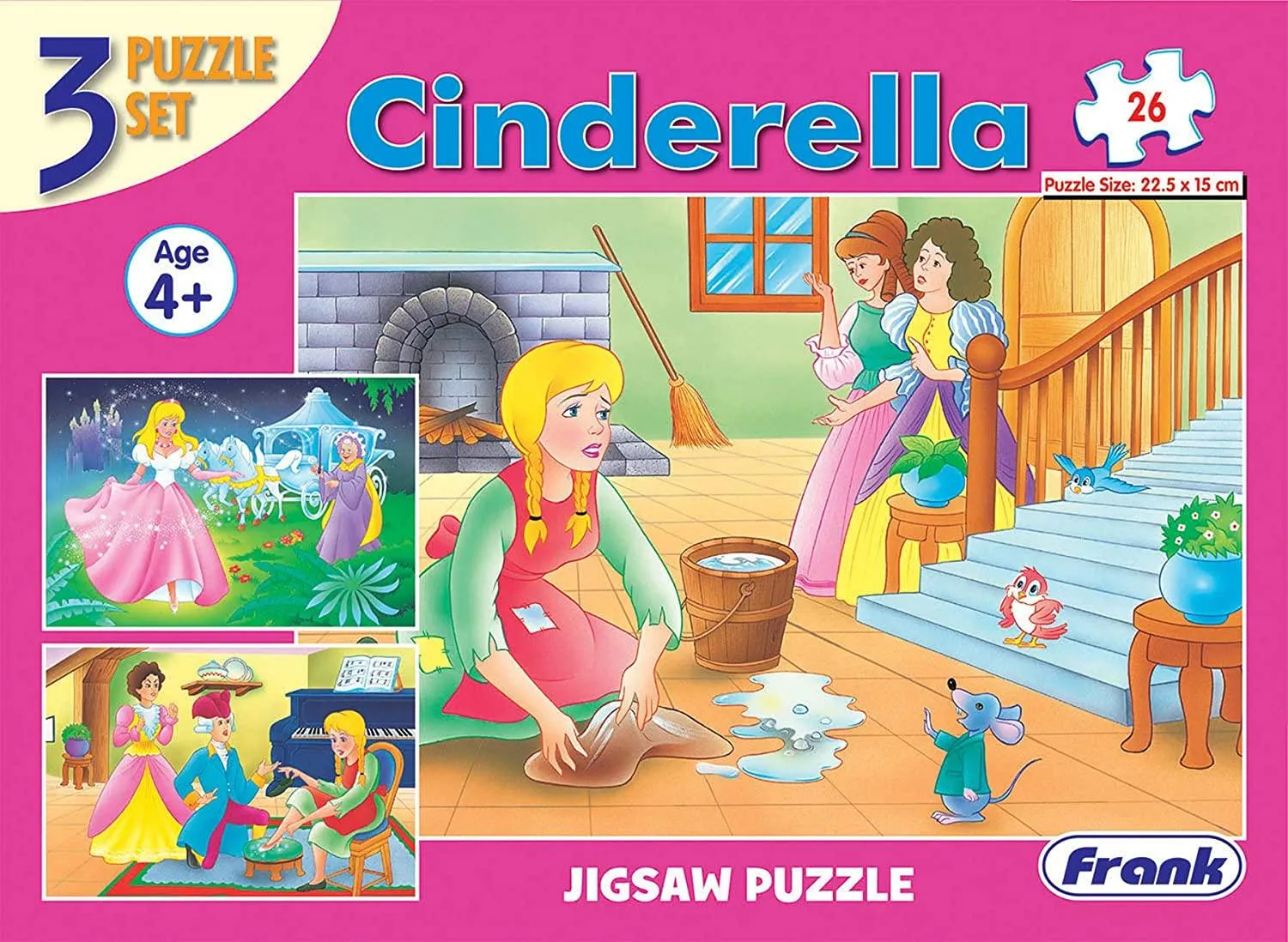 Frank Cinderella 3 in 1 Puzzle - A Set of 3 26 Pc Jigsaw Puzzles for 4 Year Old Kids and Above