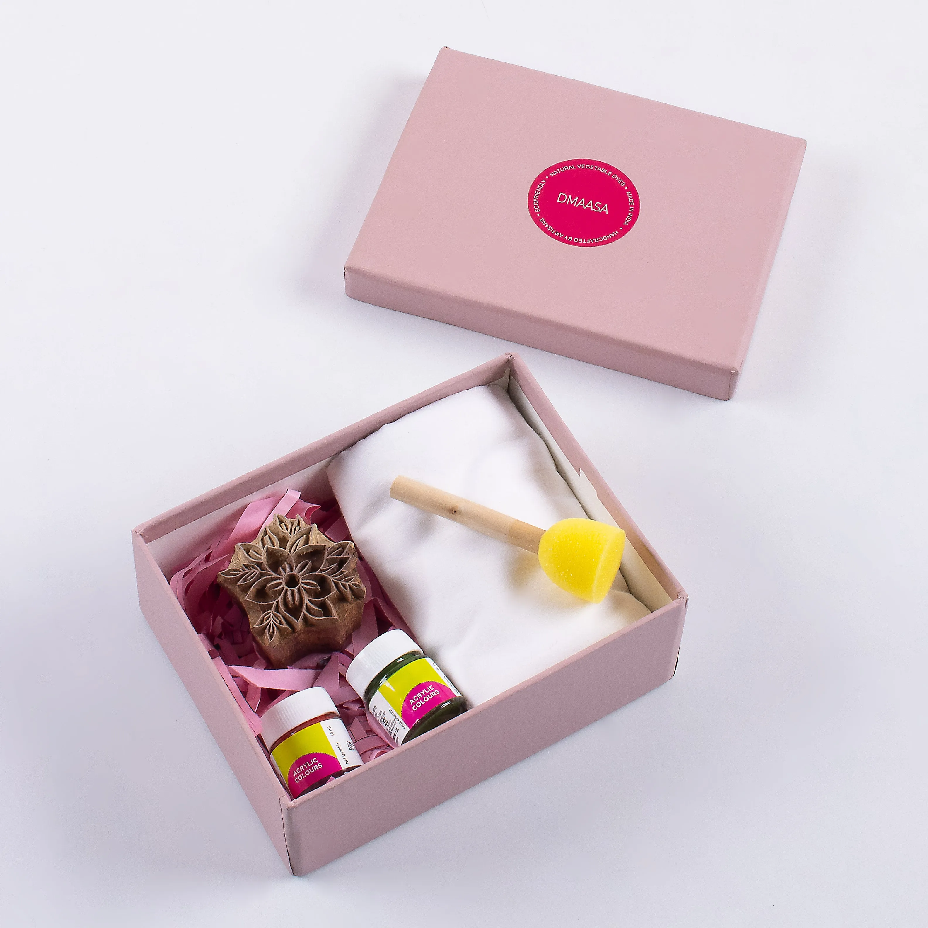 Handmade Wooden Block Printing Kit with White Stole