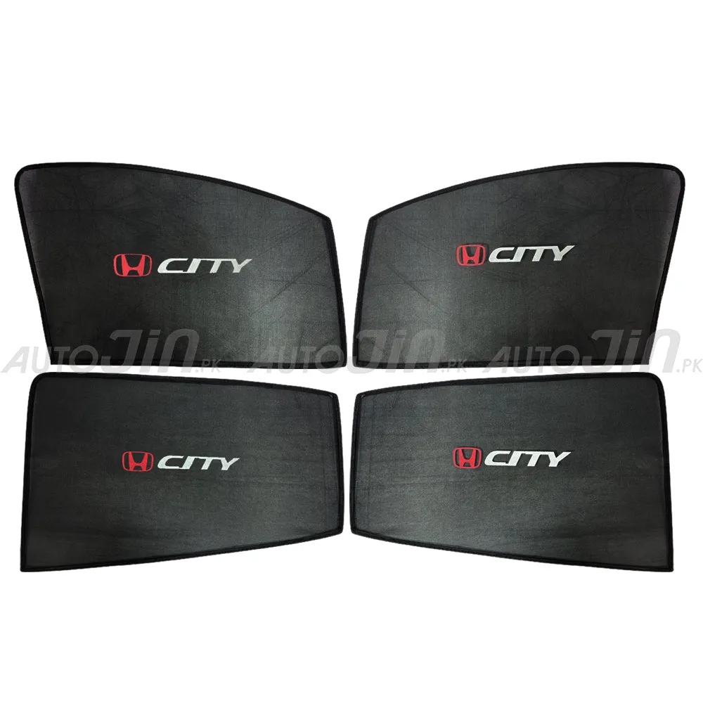 Honda City 2021-22 High Quality Sun Shade with Logo 4Pcs - Black