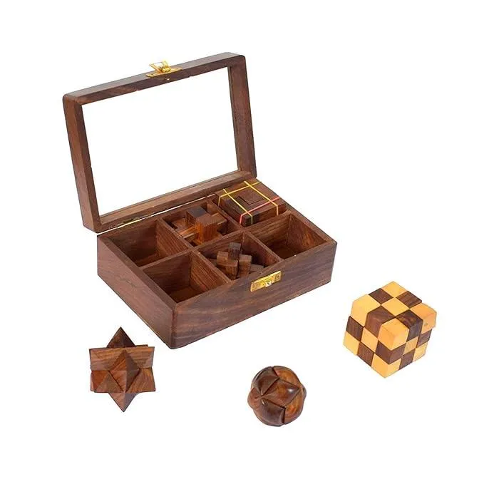 Kids Bestie 6-in-1 Wooden Puzzle Games Set for Teens and Adults