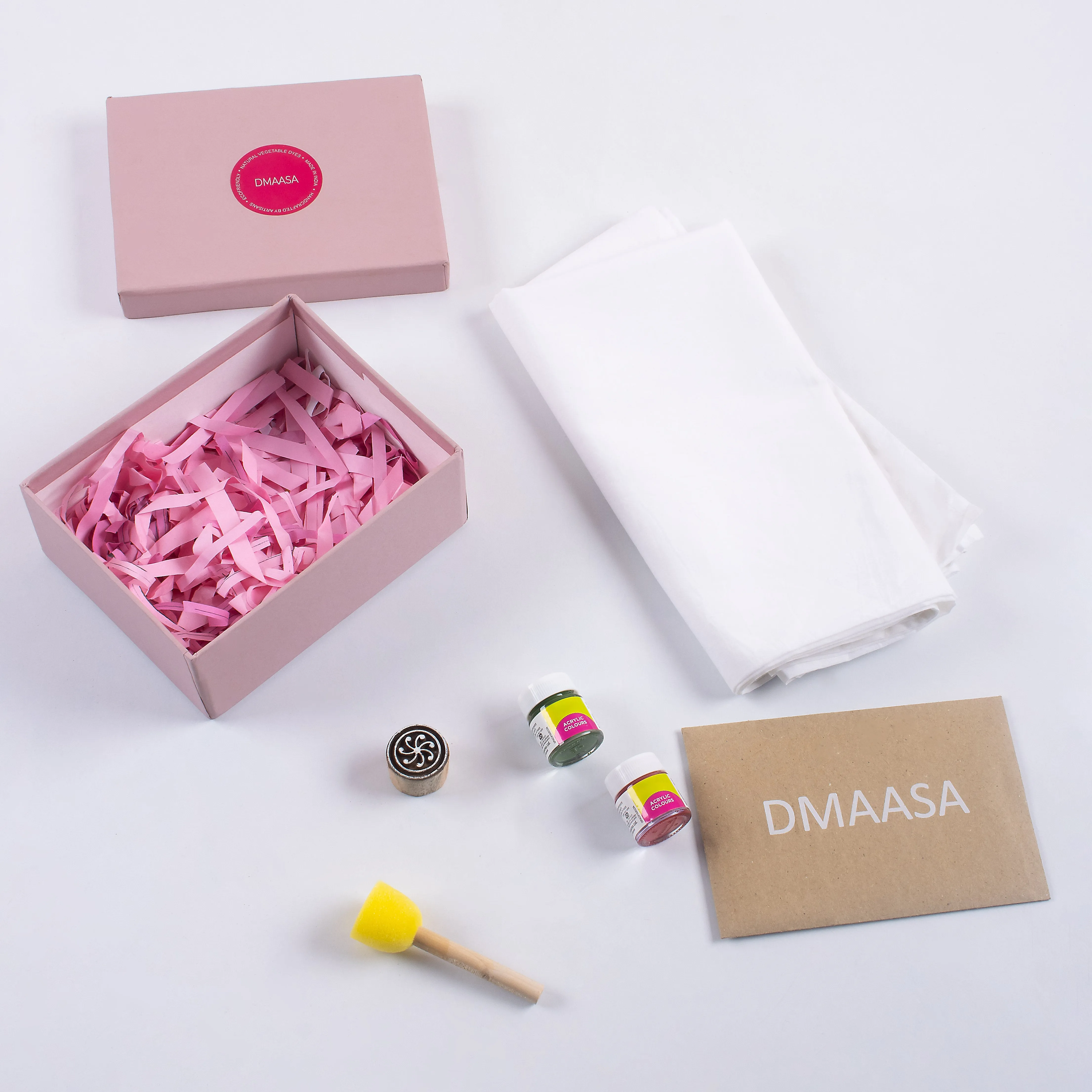 Natural Dyed Wooden Block Design and Dyed Printing Kit with Scarf