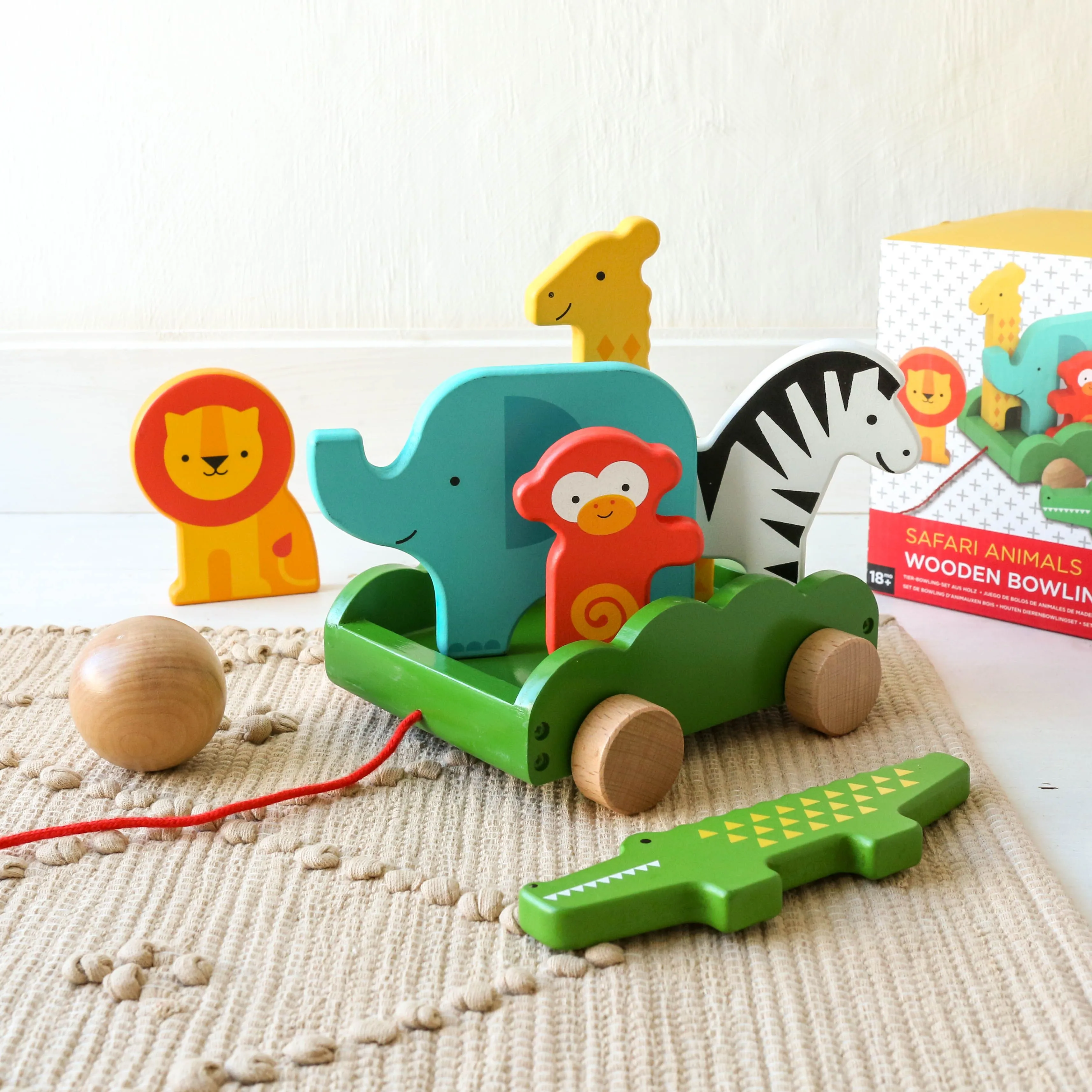 Petit Collage Safari Animals Wooden Bowling Set