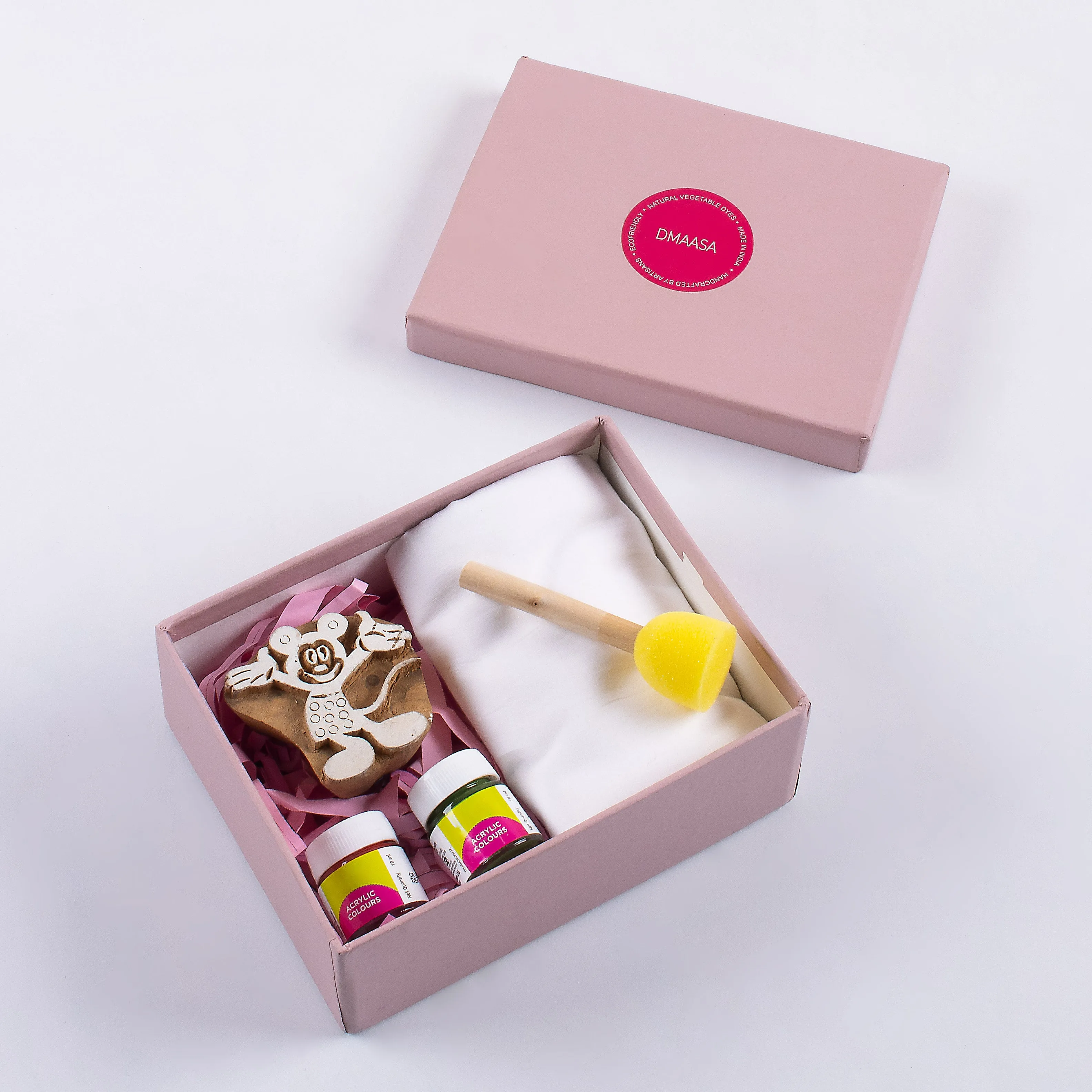 Premium Quality Doll Wooden Blocks And Dyes Printing Kit With White Stole