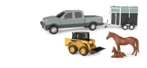 TOMY JOHN DEERE 1:32 PICKUP & LIVESTOCK TRAILER SET GREY